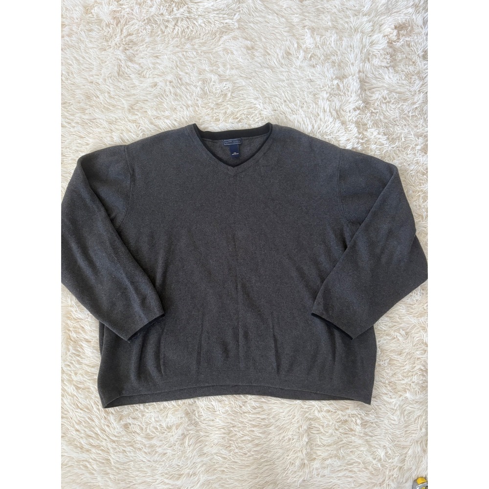 SADDLEBRED XXL Mens Gray‎ V-Neck Long Sleeve Cotton Sweater Top